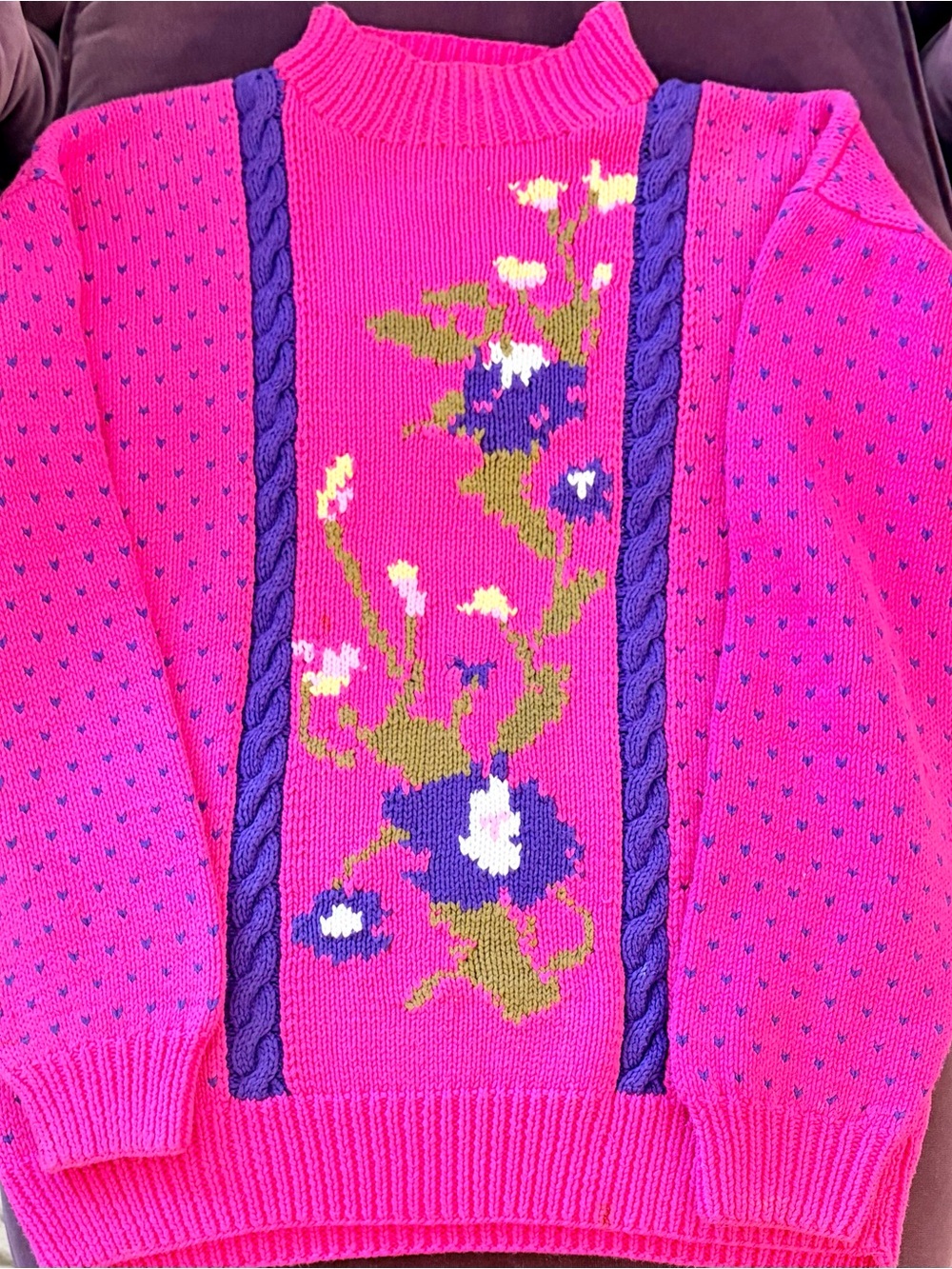 Izod Club Hot Pink Floral Cable-Panel Sweater